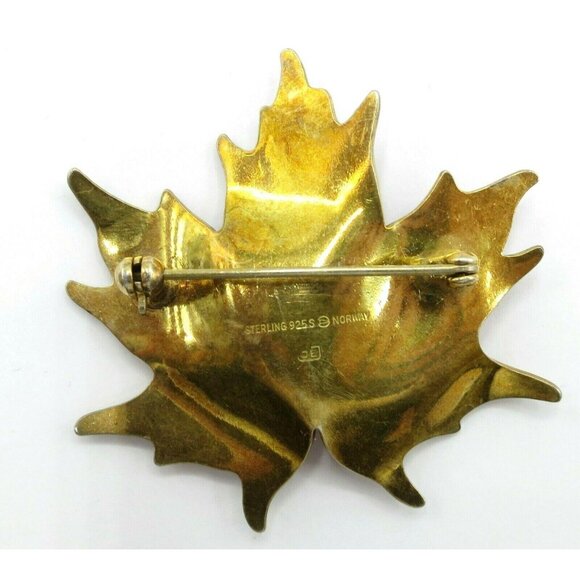 Hroar Prydz  Sterling Silver Orange Amber Enamel Maple Leaf  Brooch, N40 - Picture 8 of 10